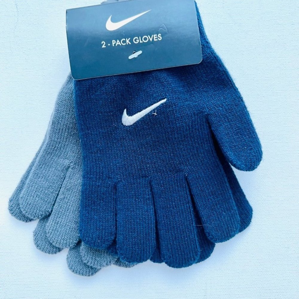 Nike Set of 2 Boy's Knit Gloves Navy / Grey